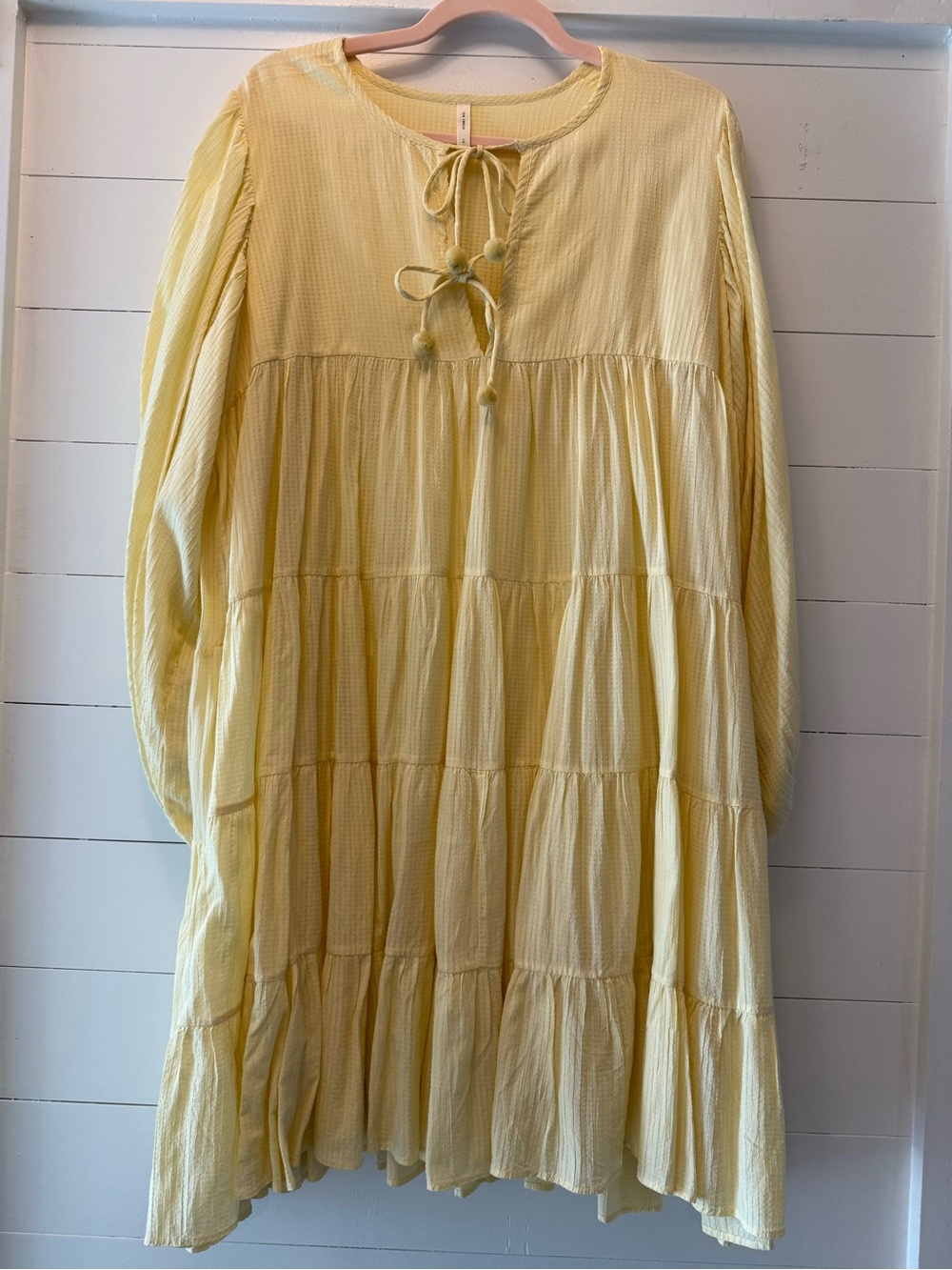 Yellow Tiered Long-Sleeve Babydoll Dress - Ten Twekve